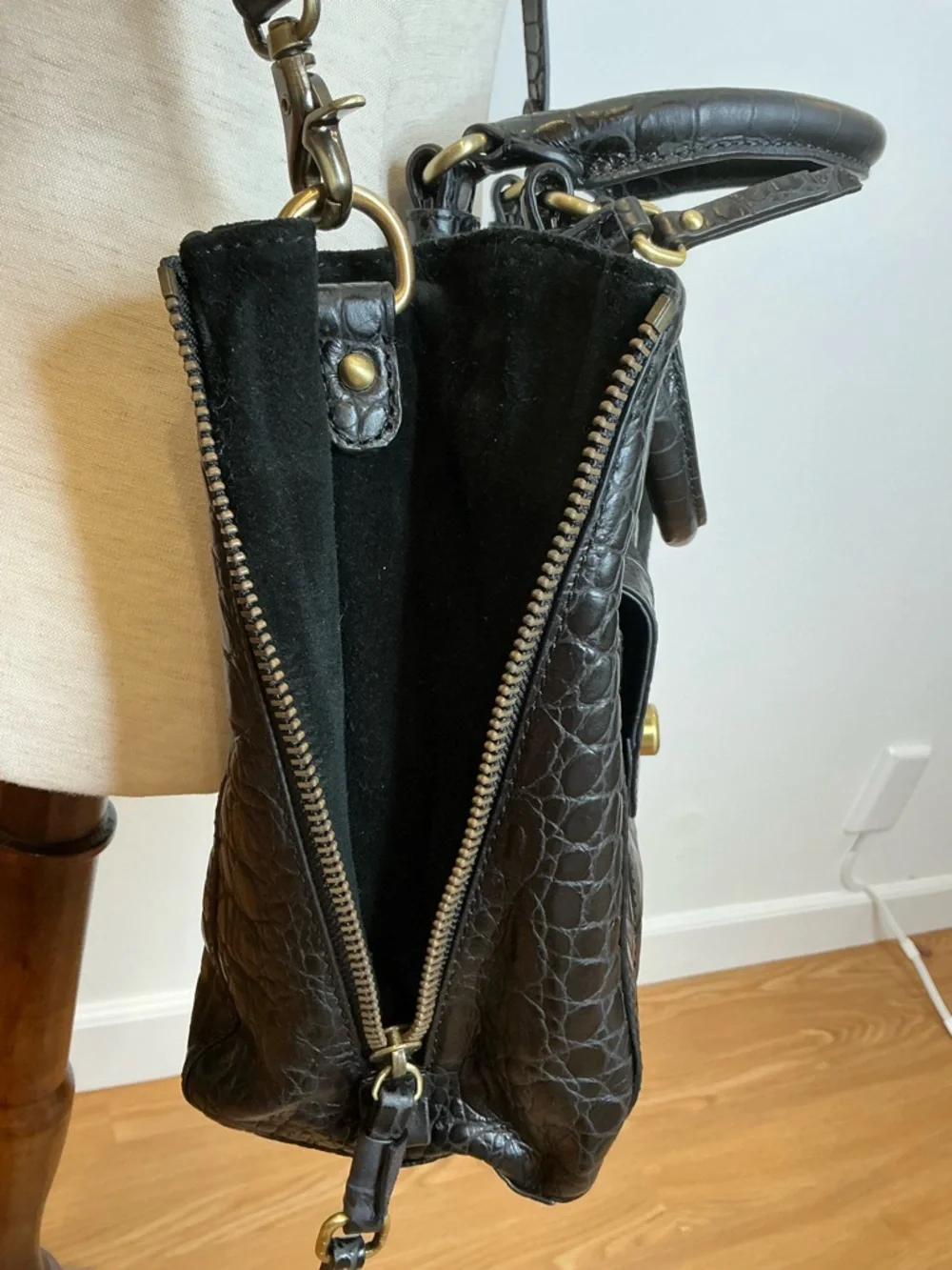 Rafe New York Black Croc-Embossed Leather Tote with Gold Hardware